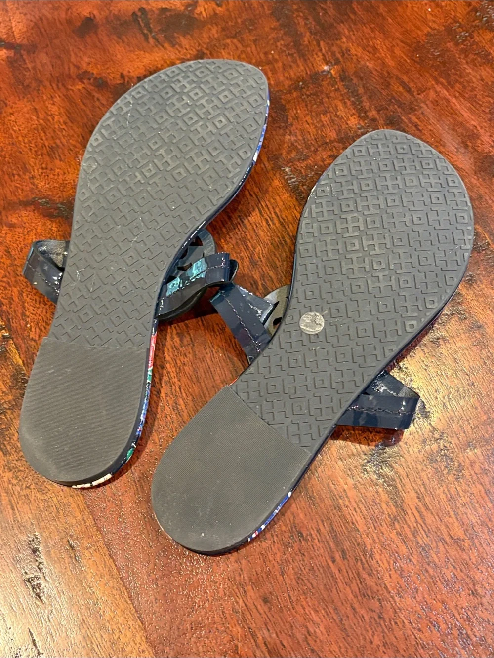 Tory Burch Miller Sandals Navy Floral Patent Leather size 8.5